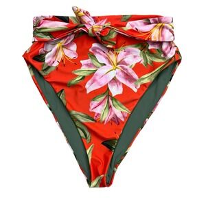 Mara Hoffman High Waist Bikini‎ Bottom Womens Size Medium Floral Red Swimwear